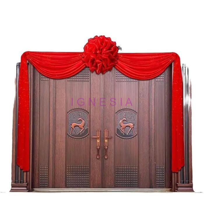 Pita Pelangkah Dekorasi pernikahan Sangjit Chinesse Kain Pintu bunga bunga barongsai