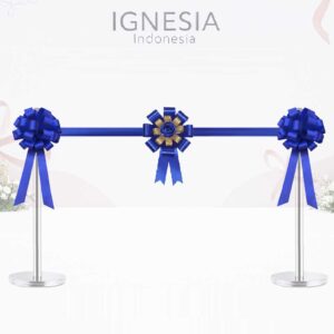 Paket Pita Peresmian 2 Pom 1 Bunga Satin Biru Gold