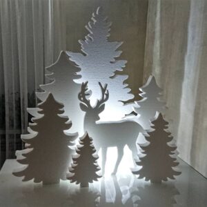 Dekorasi Natal Foto Booth Gereja Rusa Putih Standing Pohon Natal & Rusa Putih