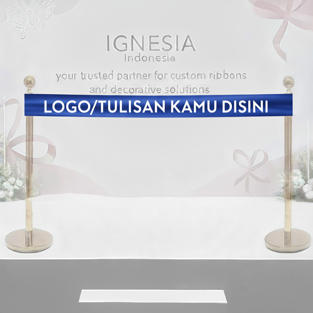Pita Peresmian Custom Sablon Print Logo Premium Warna Biru