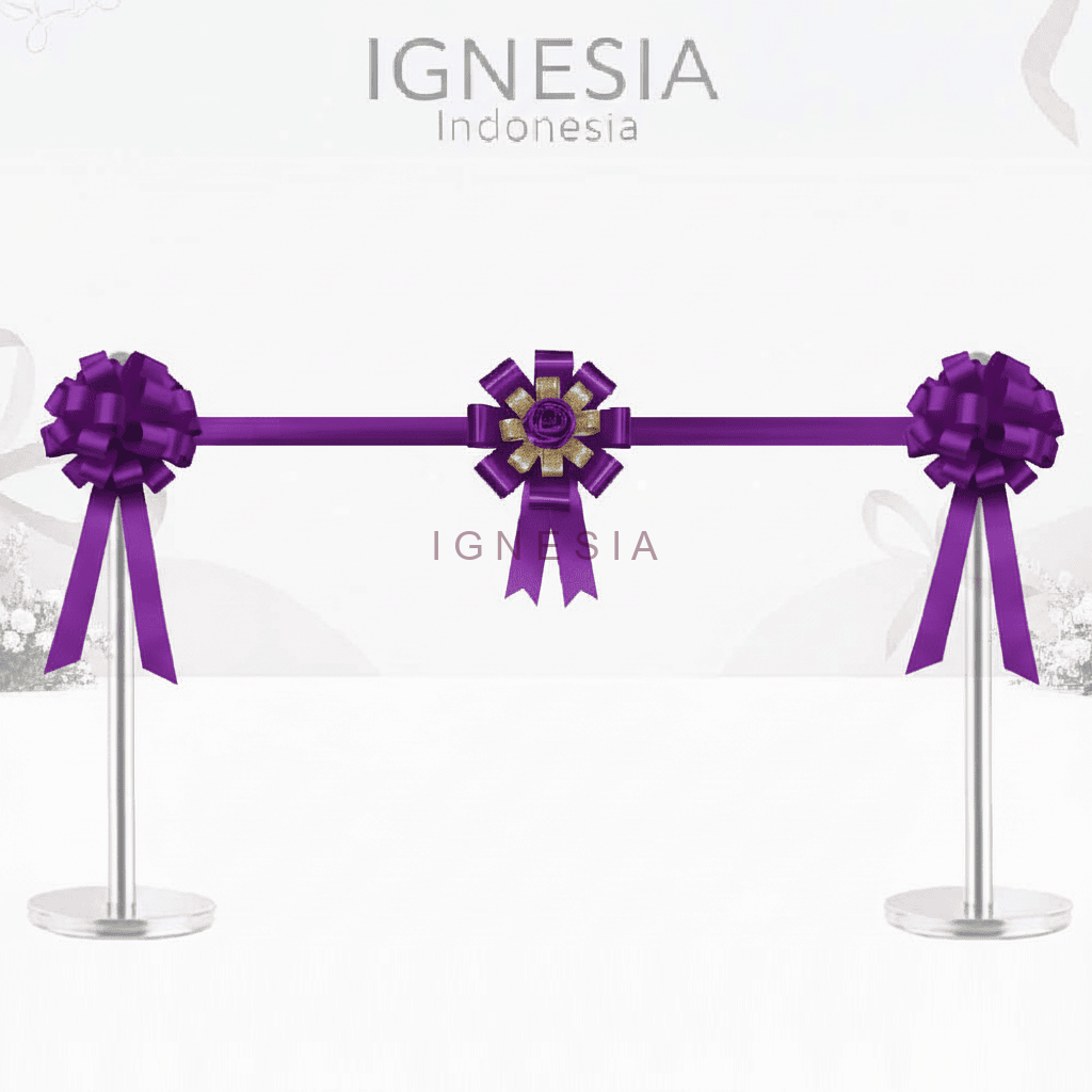 Paket Pita Peresmian 2 Pom 1 Bunga Satin Hitam Gold - Gambar 5