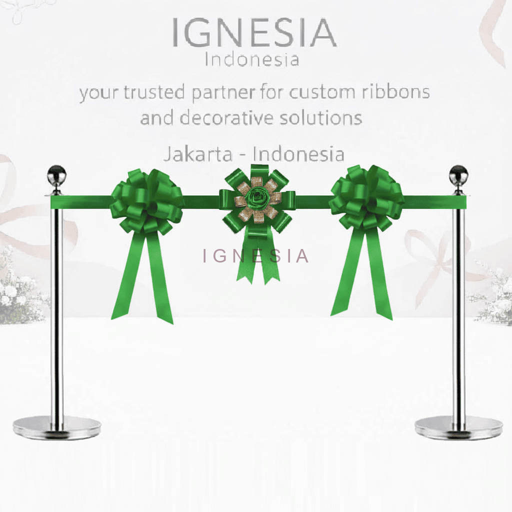 Paket Pita Peresmian 2 Pom 1 Bunga Satin Hitam Gold - Gambar 4