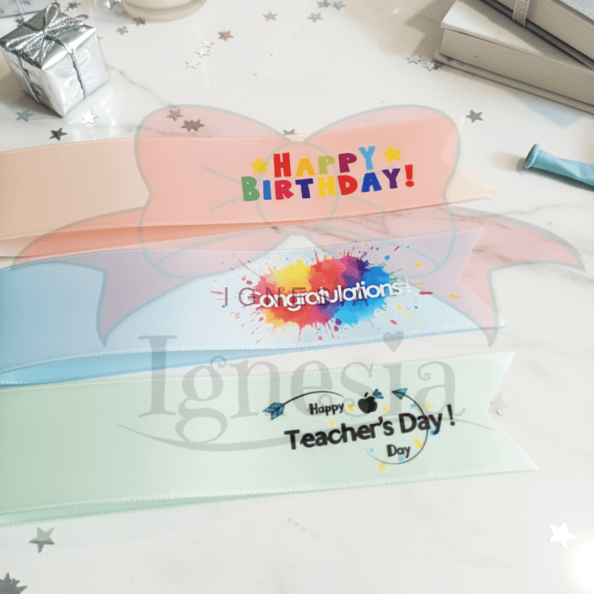 Pita Buket Cetak Happy Graduation / Kado Wisuda Bahan Satin Siap Pakai - Gambar 4