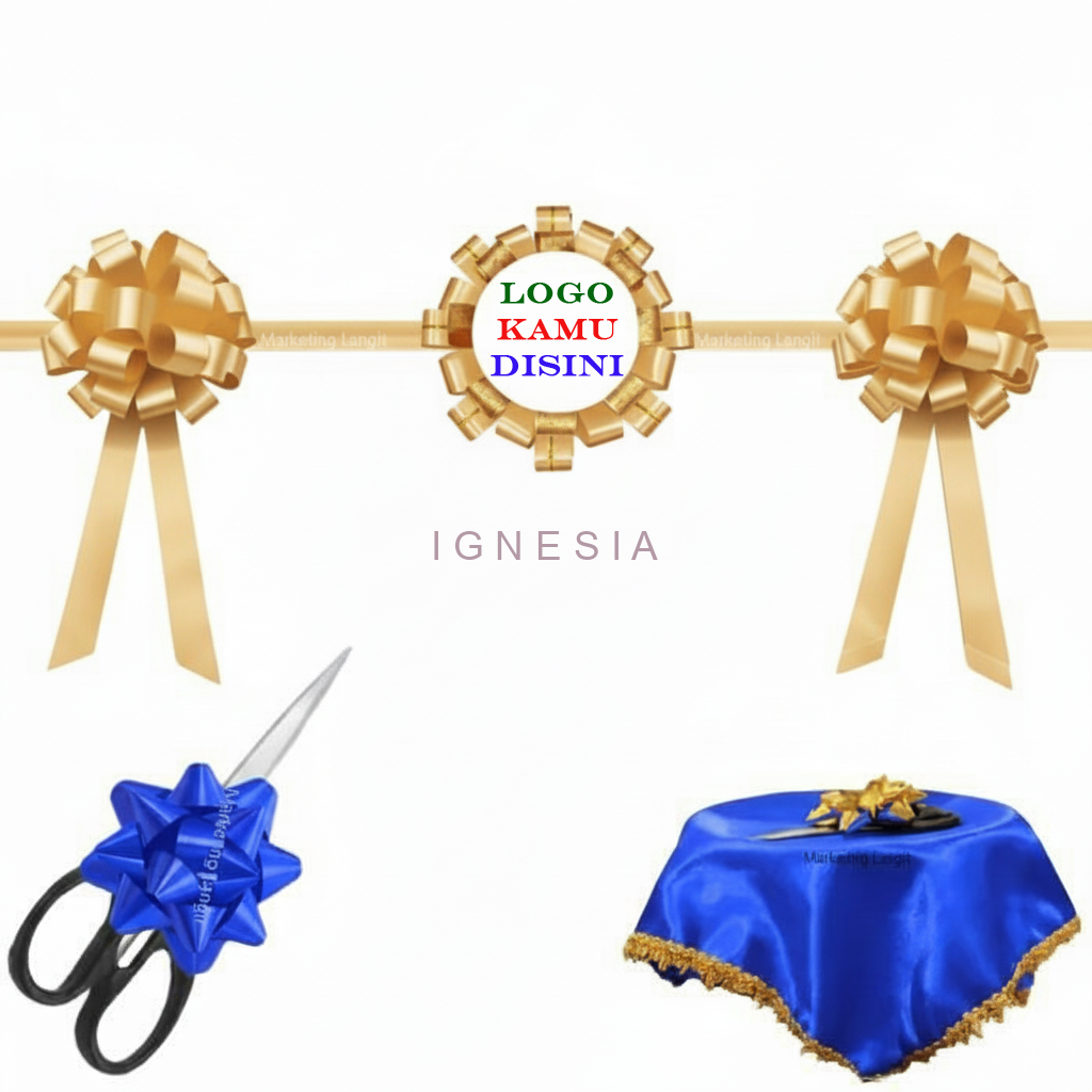 Pita Seremonial Kain Satin Custom Cetak Logo Usaha 2 Custom Pita Opening Acara Pembukaan Cetak Logo Usaha