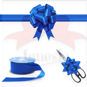 Pita Peresmian Toko Biru Metalik 15cm Set Tali Panjang Satin Real Ribbon By IgnesiaBisa Custom