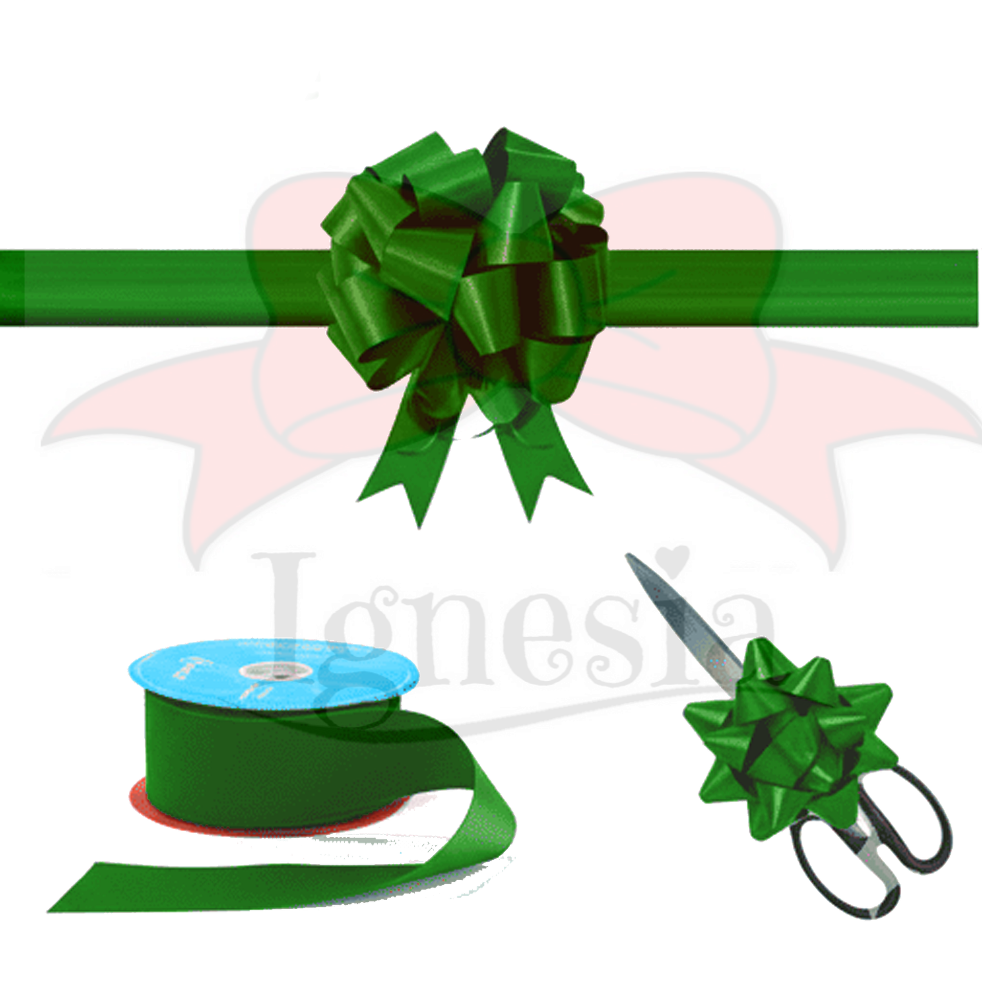 Dekorasi Grand Opening Hijau Tua 15cm Set Gunting Hias PP Real Ribbon By IgnesiaBisa Custom