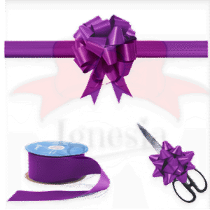 Dekorasi Potong Pita Ungu Tua 15cm Set Gunting & Nampan Hias PP Real Ribbon By IgnesiaBisa Custom