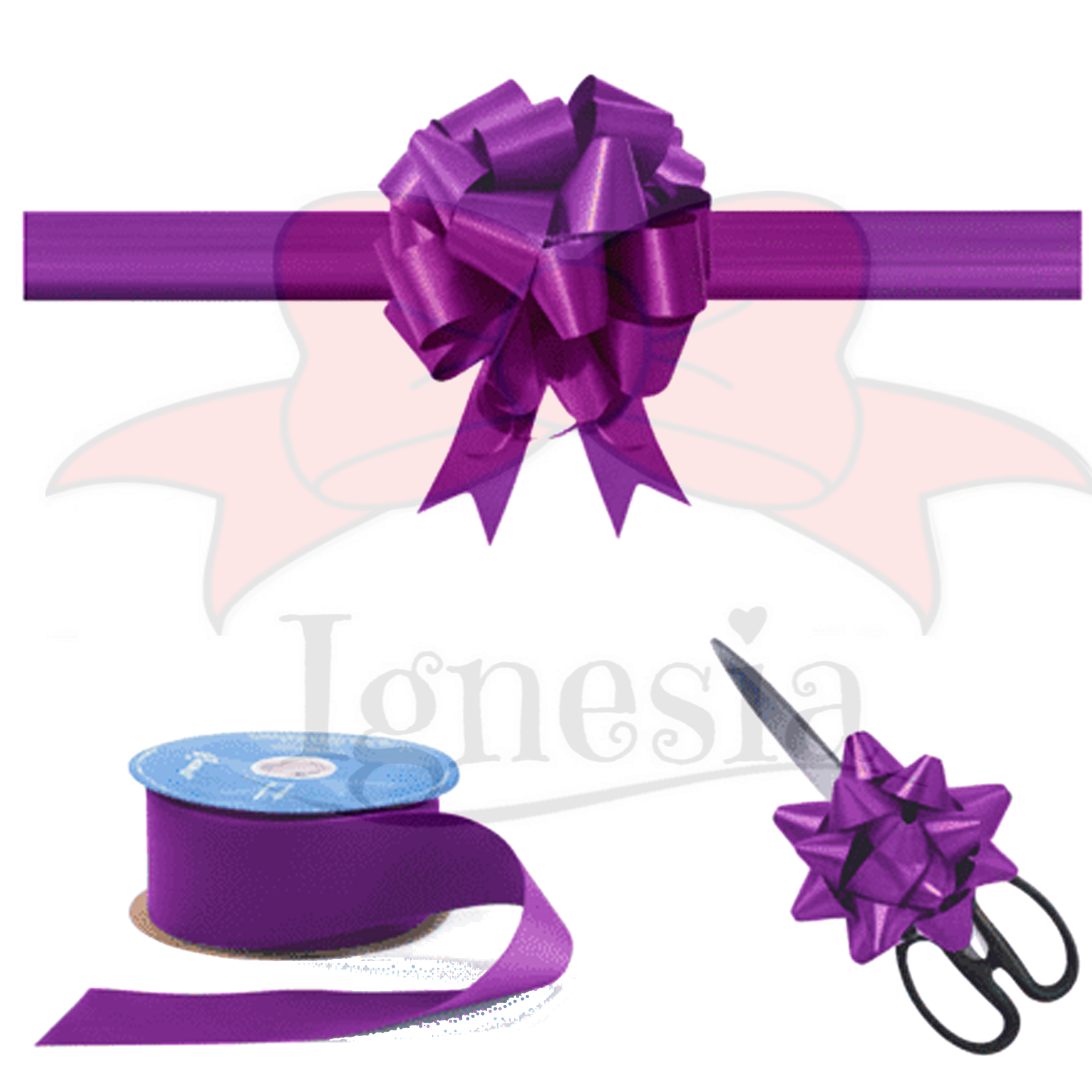 Dekorasi Potong Pita Ungu Tua 15cm Set Gunting Hias Satin Real Ribbon By IgnesiaBisa Custom