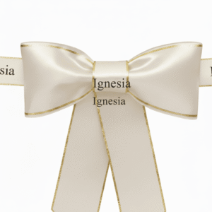 Custom Pita Seremonial Grand Opening Putih 70cm Polos Satin Premium Tebal Lis Gold