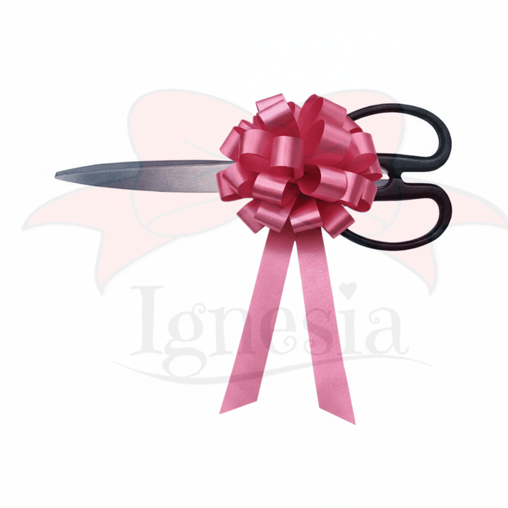 Gunting Set Hiasan Pita Pompom Tosca Teal Untuk Acara Peresmian