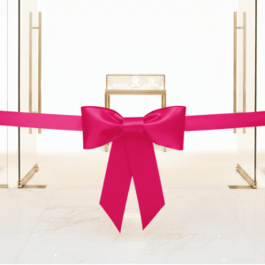Custom Pita Peresmian Gedung Pink Tua 70cm Polos Satin Premium Tebal Lis Gold