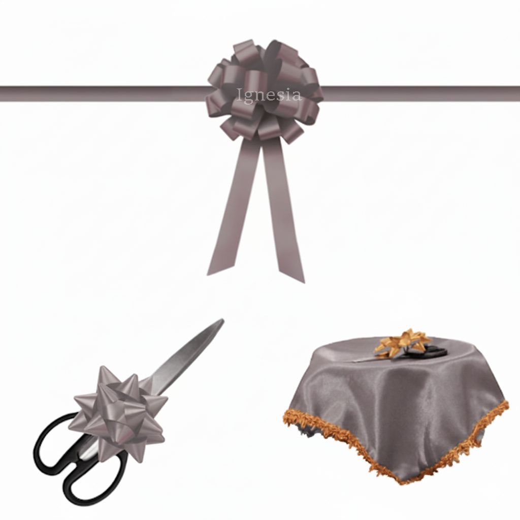 Pita Peresmian Silver Abu 15cm Set Gunting & Nampan Hias Satin Real Ribbon By IgnesiaBisa Custom