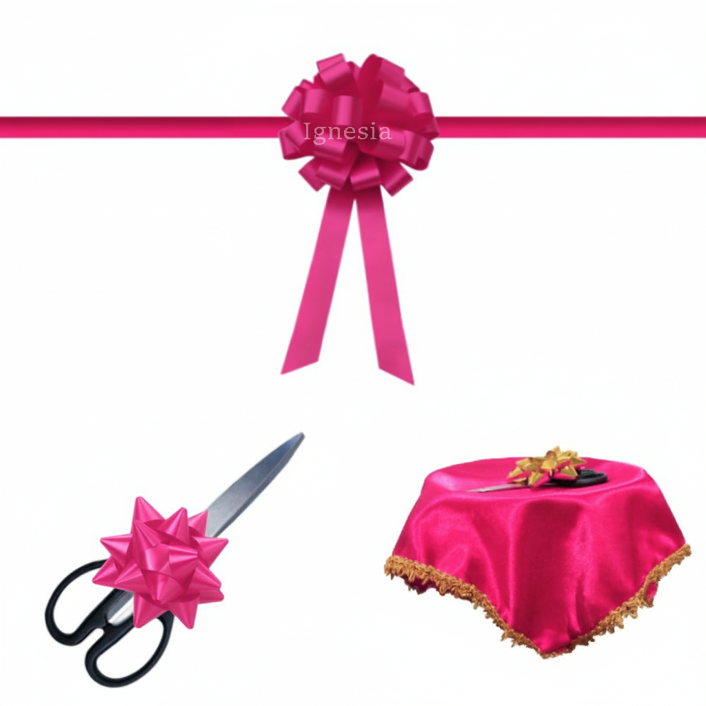Pita Peresmian Gedung Pink Tua 15cm Set Gunting & Nampan Hias PP Real Ribbon By IgnesiaBisa Custom