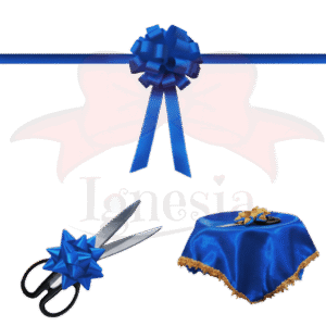 Pita Peresmian Biru 15cm Set Gunting & Nampan Hias PP Real Ribbon By IgnesiaBisa Custom