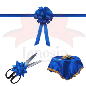 Pita Peresmian Biru 15cm Set Gunting & Nampan Hias PP Real Ribbon By IgnesiaBisa Custom