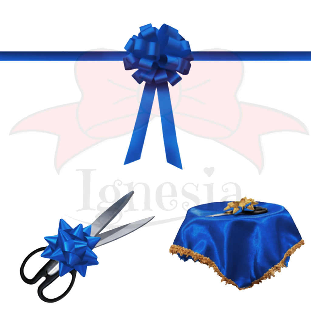 Pita Peresmian Biru 15cm Set Gunting & Nampan Hias PP Real Ribbon By IgnesiaBisa Custom