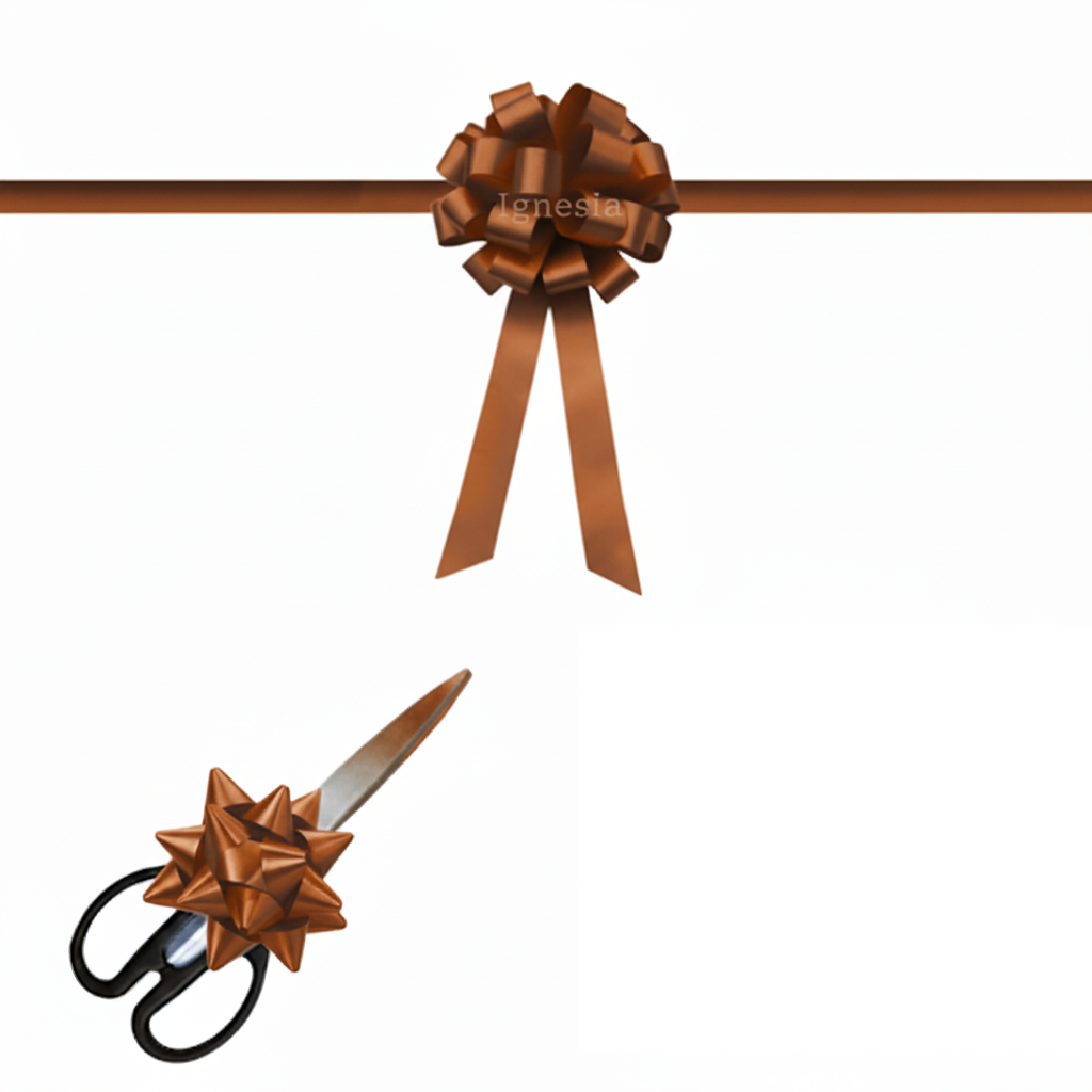 Pita Grand Opening Gedung Bronze Metalik 15cm Set Gunting Hias PP Real Ribbon By IgnesiaBisa Custom - Gambar 6