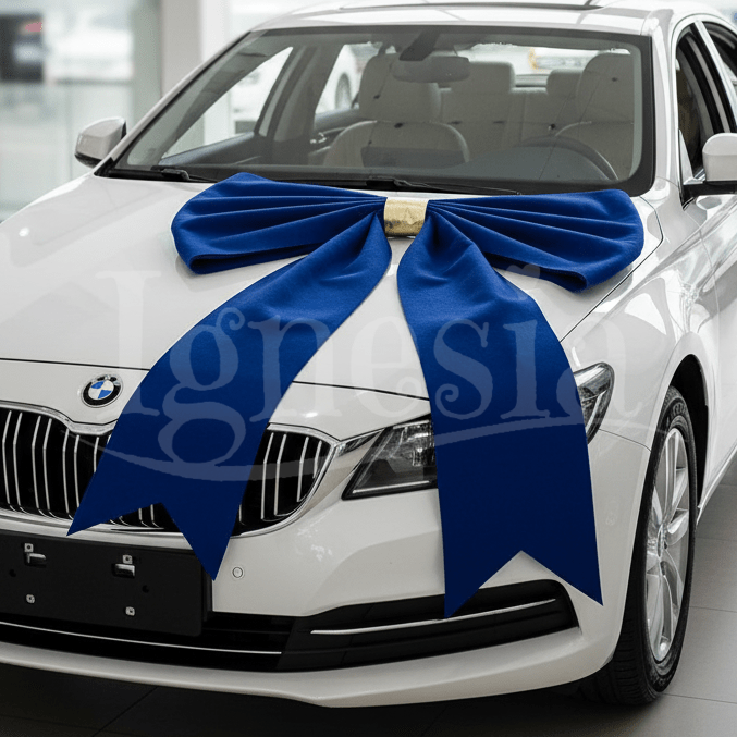 Pita Hadiah Mobil Baru 100cm Biru Lis Gold Untuk Handover