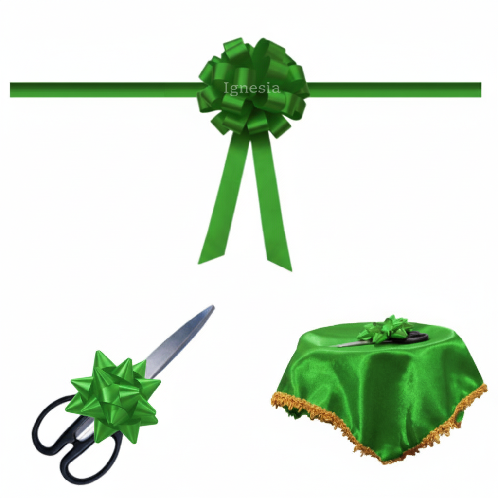 Dekorasi Grand Opening Hijau Tua 15cm Set Lengkap PP Real Ribbon By IgnesiaBisa Custom