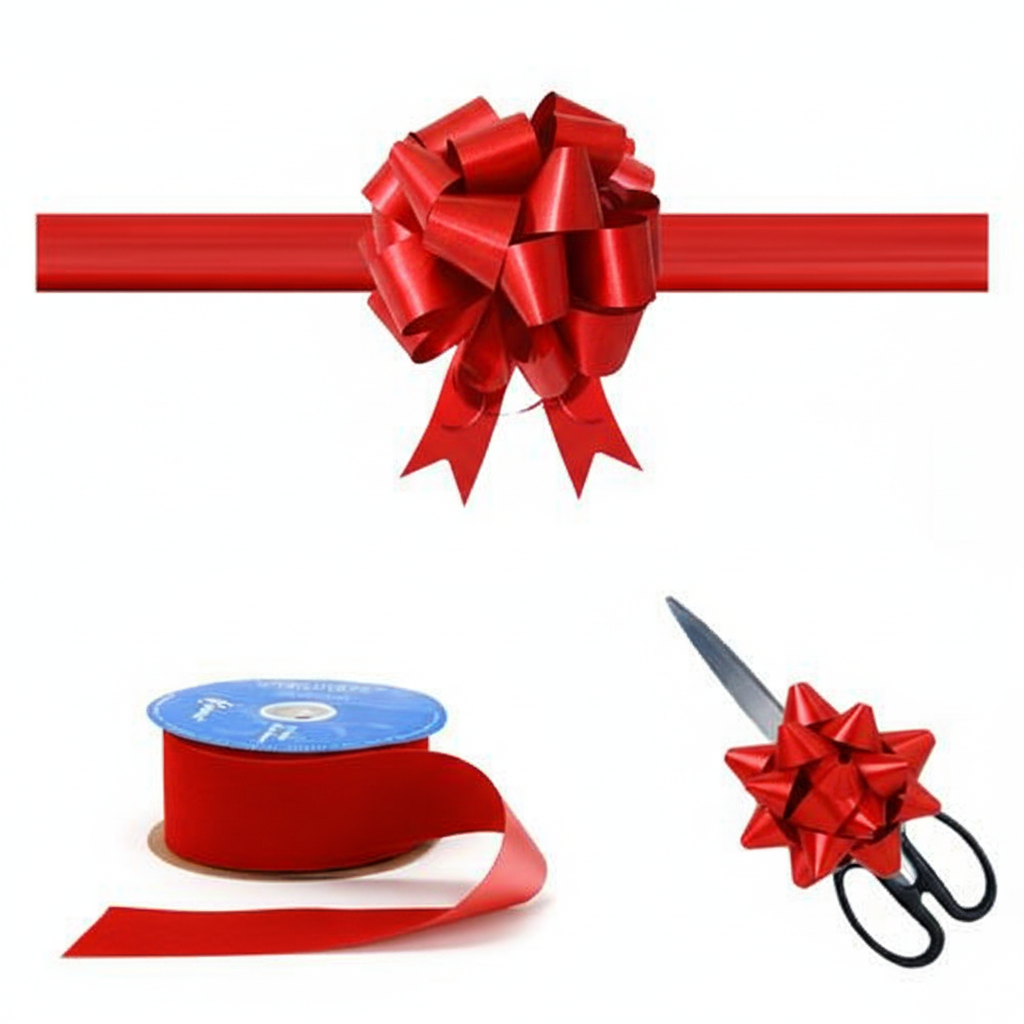 Pita Grand Opening Toko Merah 15cm Set Gunting Hias PP Real Ribbon By IgnesiaBisa Custom