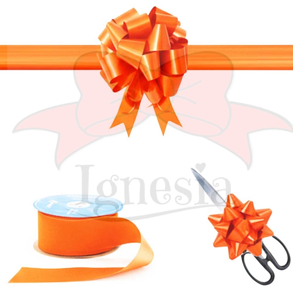 Pita Peresmian Toko Orange 15cm Set Gunting Hias PP Real Ribbon By IgnesiaBisa Custom